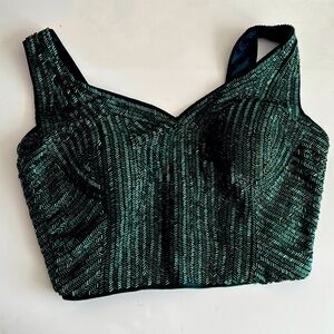 Stunning Vintage Dark Green hand beaded crop tank or bra top bustier